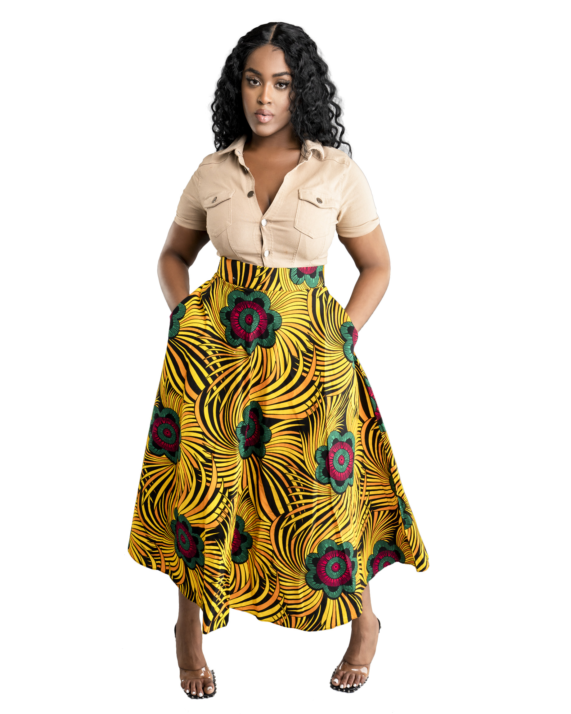 Long ankara skirt with front pockets ZC Fashions